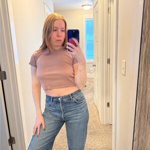 Aritzia TNA Muted Pink Crop Top